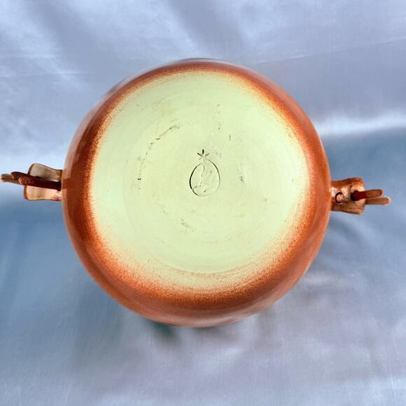 Large Art Pottery Vase Southwest Style MCM Yellow Orange Wood Handles 11” Signed - Picture 8 of 13